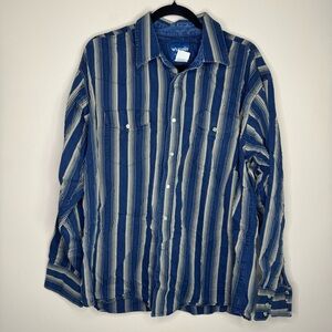 Vintage Wrangler Blue Striped Pearl Snap Button Up